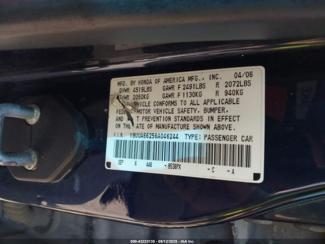 2006 ACURA TL 19UUA66256A046244 Photo 8