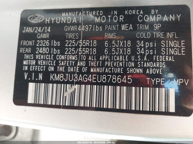 KM8JU3AG4EU878645 Hyundai gdi theta ii