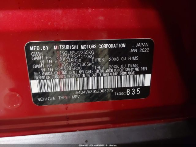 2022 MITSUBISHI OUTLANDER JA4J4VA89NZ063279 Photo 8