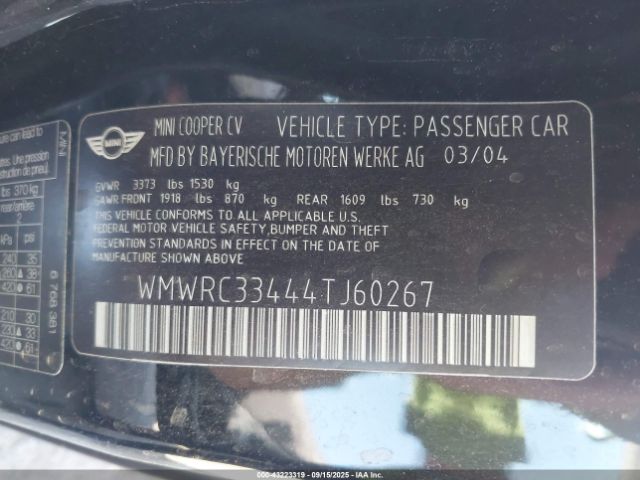 2004 MINI COOPER WMWRC33444TJ60267 Photo 8