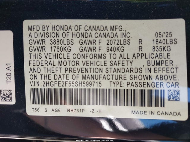 Honda k20c9 2025 2HGFE2F55SH599715 Image 9