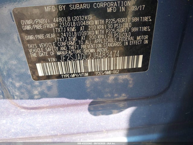 JF2SJAGC2JH483474 Subaru naturally aspirated u5