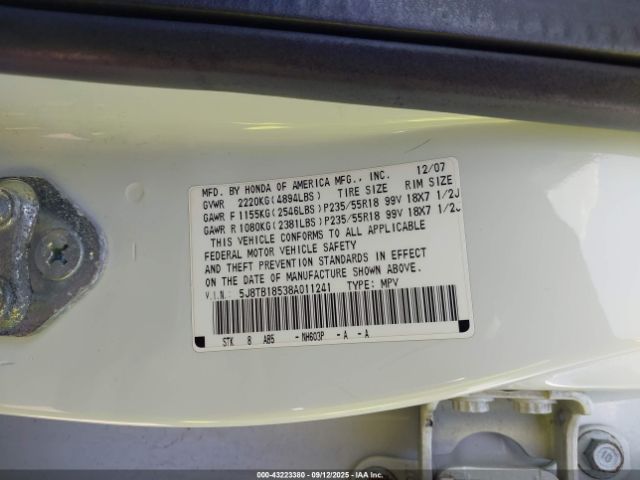 2008 ACURA RDX 5J8TB18538A011241 Photo 8