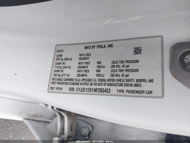 2022 TESLA MODEL 3 5YJ3E1EB1NF265453 Photo 8
