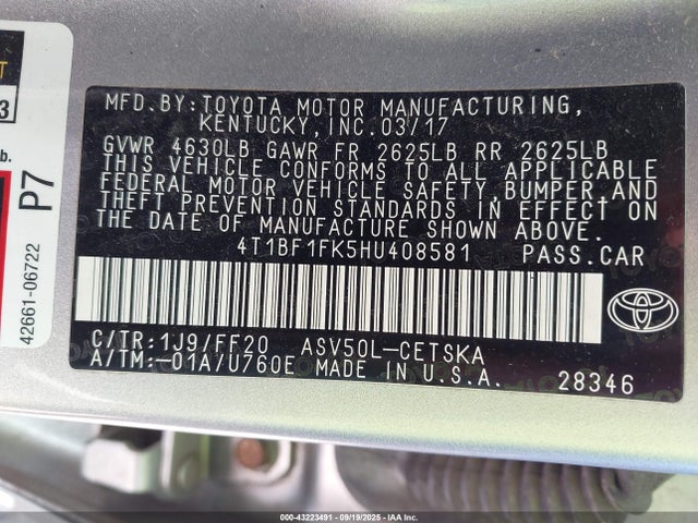 Toyota 2ar-fe 2017 4T1BF1FK5HU408581 Image 9