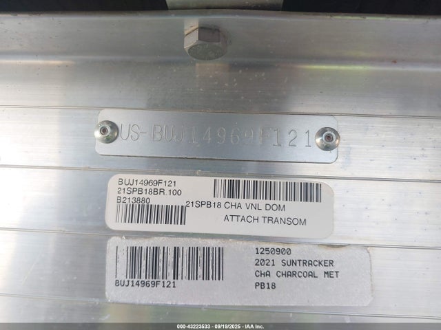 Auction sale of the 2021 Buj Sun Tracker, vin: BUJ14969F121, lot number: 43223533