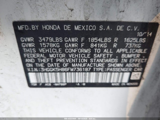 3HGGK5H86FM736187 Honda l15b1