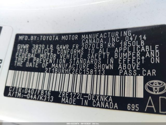 2014 TOYOTA COROLLA 2T1BURHE2EC158113 Photo 8