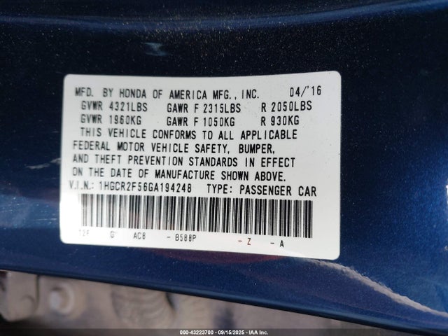 1HGCR2F56GA194248 Honda k24w1