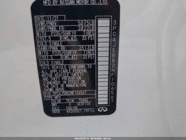 2022 INFINITI QX50 3PCAJ5BB2NF106567 Photo 8