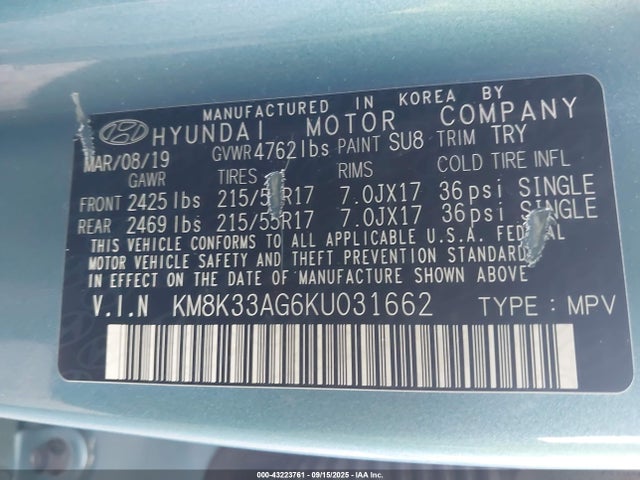 KM8K33AG6KU031662 Hyundai hmc battery + traction motor