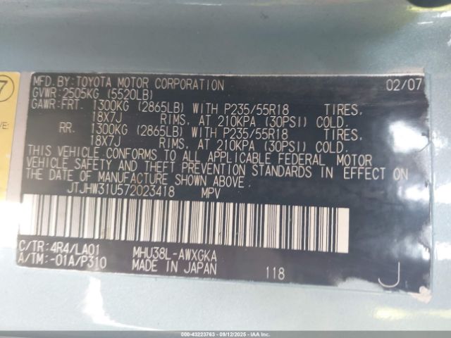 2007 LEXUS RX 400H JTJHW31U572023418 Photo 8