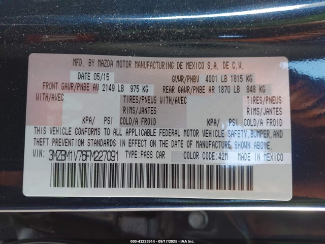 Mazda pe 2015 3MZBM1V76FM227091 Image 9