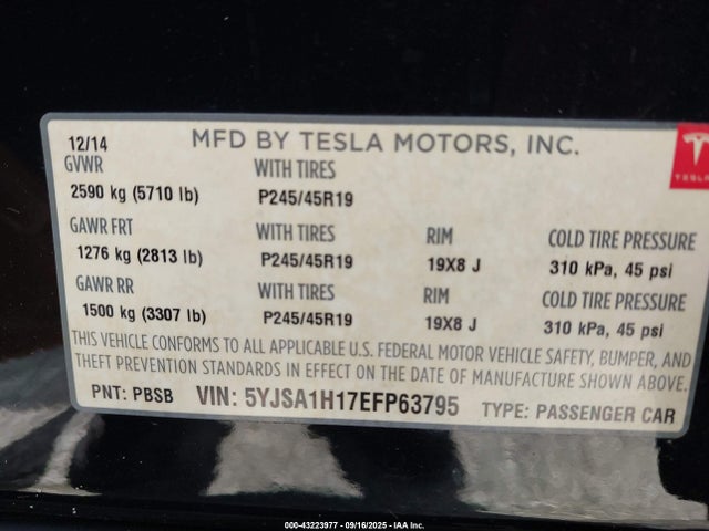 2014 TESLA MODEL S 5YJSA1H17EFP63795 Photo 8