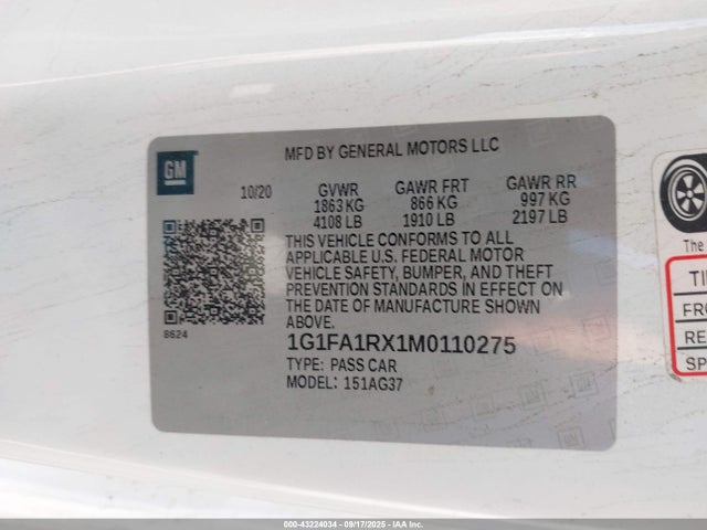 1G1FA1RX1M0110275 Chevrolet ltg - spark ignited direct injection, variable valve timing, alum dohc, dcvcp turbo, e0-e100, alum