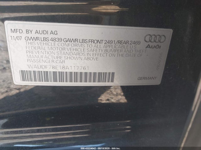 2008 AUDI A4 WAUDF78E18A117761 Photo 8