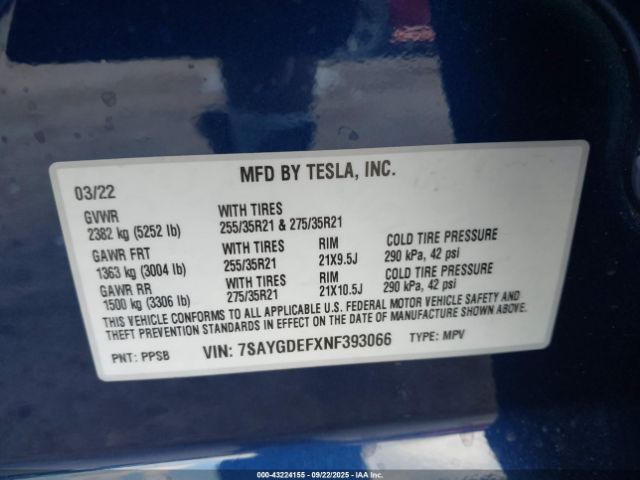 2022 TESLA MODEL Y 7SAYGDEFXNF393066 Photo 8