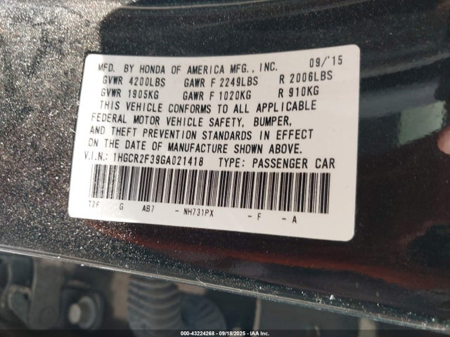 1HGCR2F39GA021418 Honda k24w1