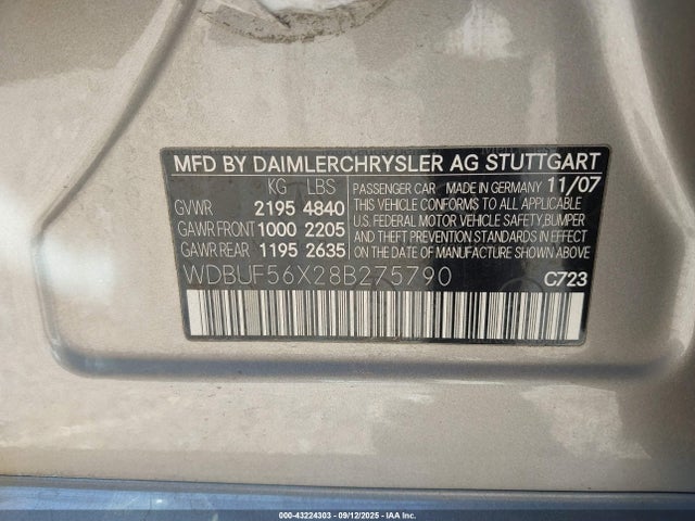 Продаж на аукціоні авто 2008 Mercedes-benz E 350, vin: WDBUF56X28B275790, номер лоту: 43224303