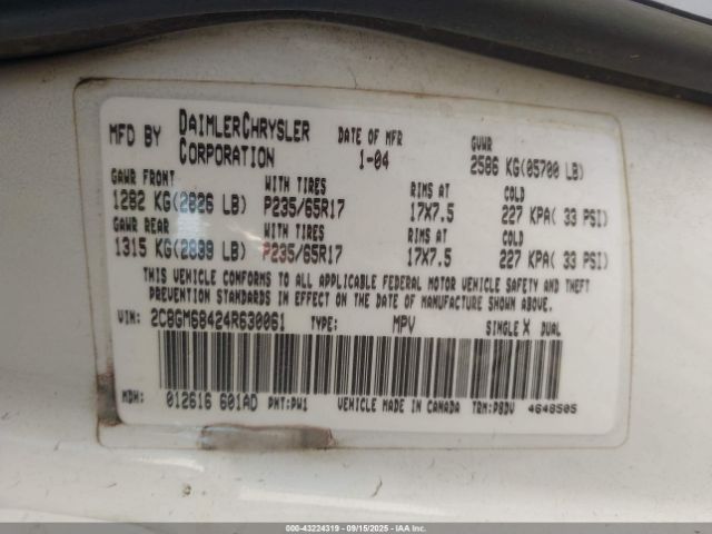 2004 CHRYSLER PACIFICA 2C8GM68424R630061 Photo 8