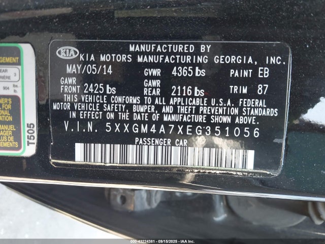 5XXGM4A7XEG351056 KIA dohc gdi theta ii
