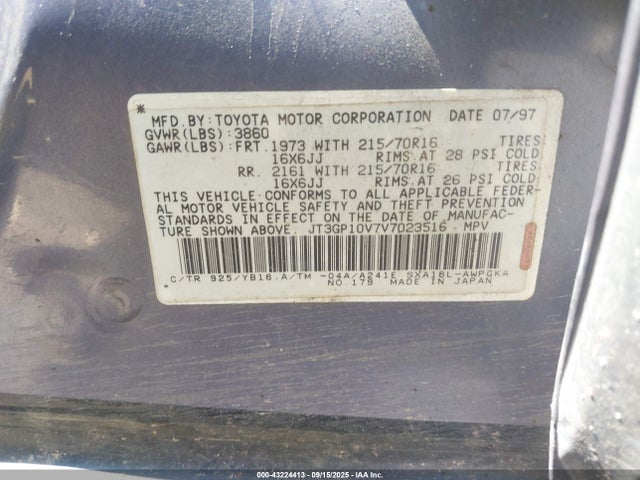 43224413 :رقم المزاد ، JT3GP10V7V7023516 vin ، 1997 Toyota Rav4 مزاد بيع