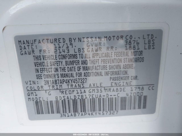 2019 NISSAN SENTRA 3N1AB7AP4KY457327 Photo 8