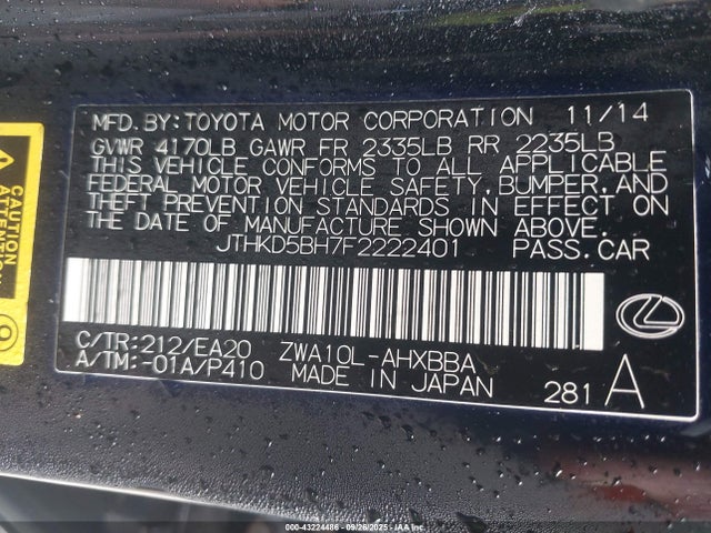 Lexus 2zr-fxe+3jm 2015 JTHKD5BH7F2222401 Image 9