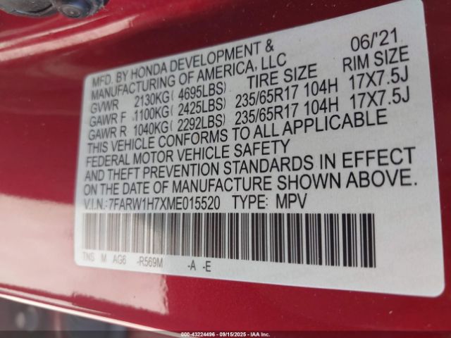 2021 HONDA CR-V 7FARW1H7XME015520 Photo 8
