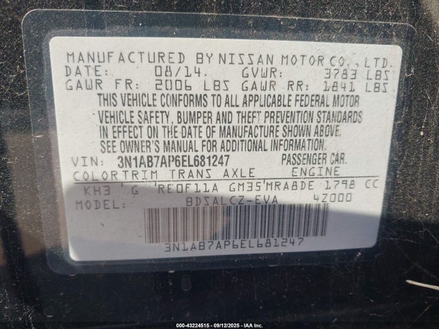 3N1AB7AP6EL681247 Nissan 2014