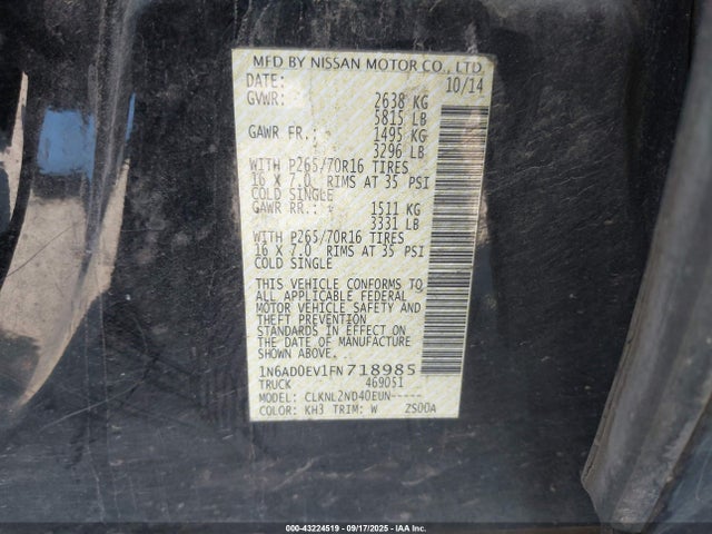 Nissan Frontier 2015 1N6AD0EV1FN718985 Image 9