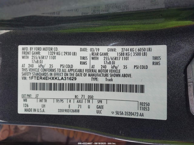 1FTER4EHXKLA31629 Ford Ranger