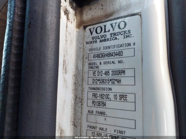 Продаж на аукціоні авто 2006 Volvo Vn Vnl, vin: 4V4NC9GH46N434483, номер лоту: 43224609