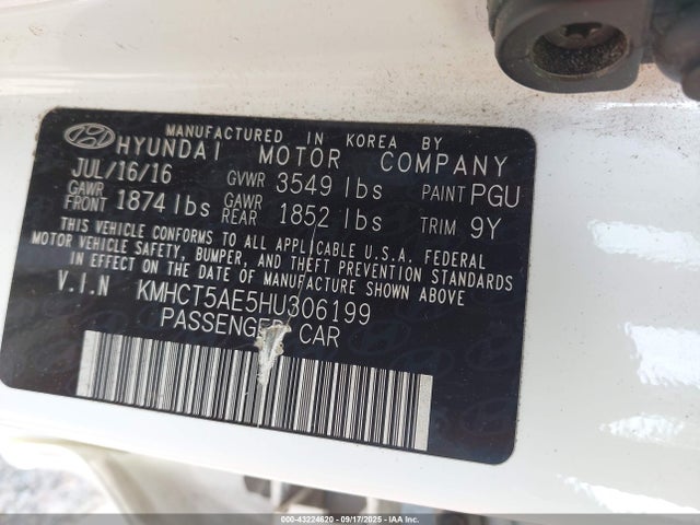 KMHCT5AE5HU306199 Hyundai Accent