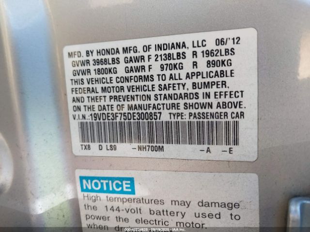2013 ACURA ILX HYBRID 19VDE3F75DE300857 Photo 8