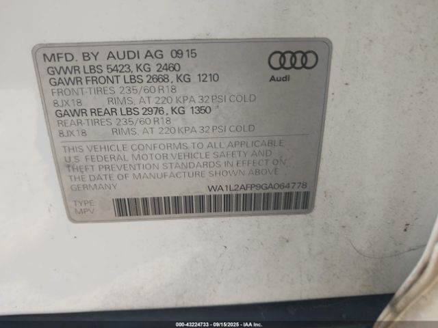 2016 AUDI Q5 WA1L2AFP9GA064778 Photo 8