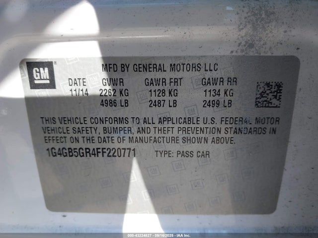 1G4GB5GR4FF220771 Buick luk - bas, ecotec