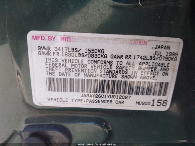 2000 MITSUBISHI MIRAGE JA3AY26C1YU012087 Photo 8