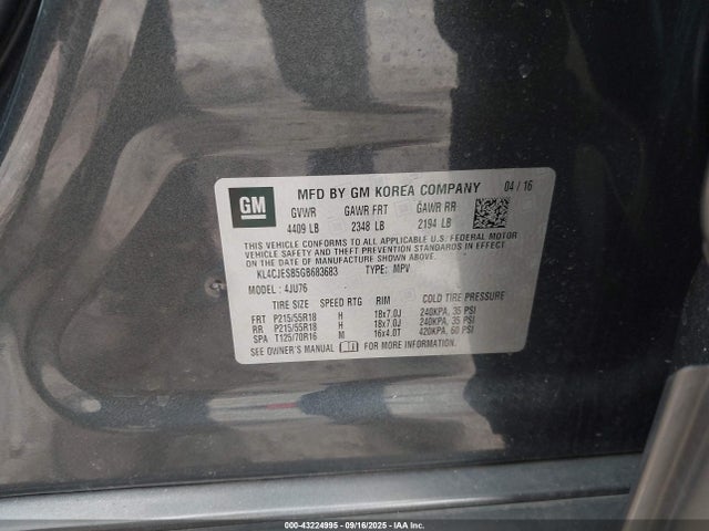 KL4CJESB5GB683683 Buick luv - vvt, alum gme e85 max