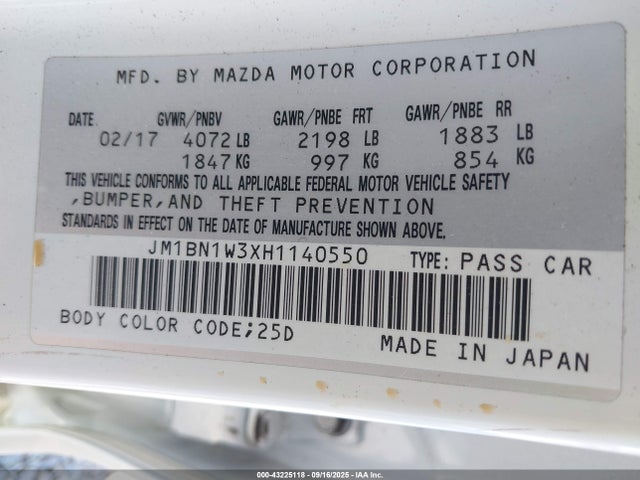 Продажа на аукционе авто 2017 Mazda Mazda3 Grand Touring, vin: JM1BN1W3XH1140550, номер лота: 43225118
