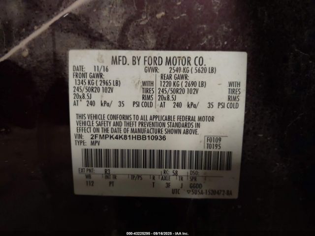 2017 FORD EDGE 2FMPK4K81HBB10936 Photo 8