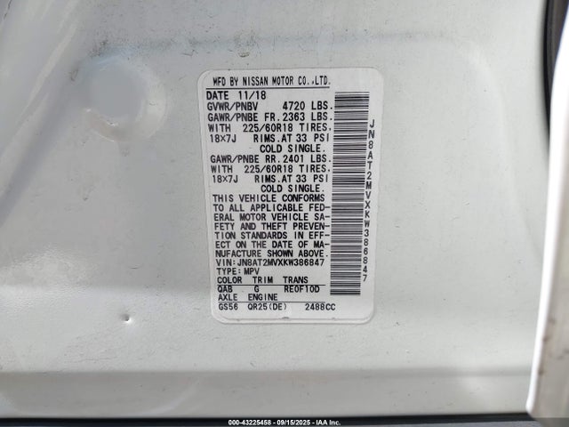 JN8AT2MVXKW386847 Nissan Rogue
