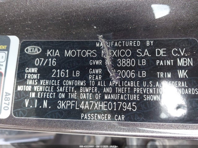 KIA mpi nu 2017 3KPFL4A7XHE017945 Image 9
