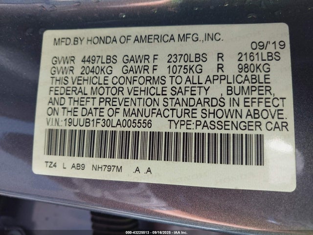 Acura k24w7 2020 19UUB1F30LA005556 Image 9