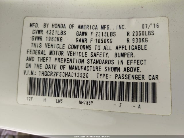 1HGCR2F50HA013520 Honda k24w1
