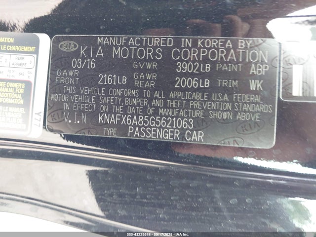KNAFX6A85G5621063 KIA gdi nu