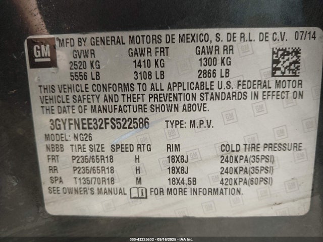 2015 CADILLAC SRX 3GYFNEE32FS522586 Photo 8