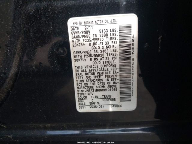 2012 NISSAN MURANO JN8AZ1MU6CW101269 Photo 8