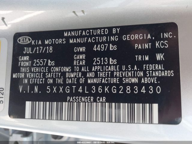 2019 KIA OPTIMA 5XXGT4L36KG283430 Photo 8