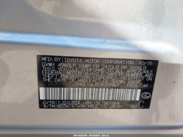 Lexus 2gr-fse 2015 JTHCE1BL5FA009967 Image 9